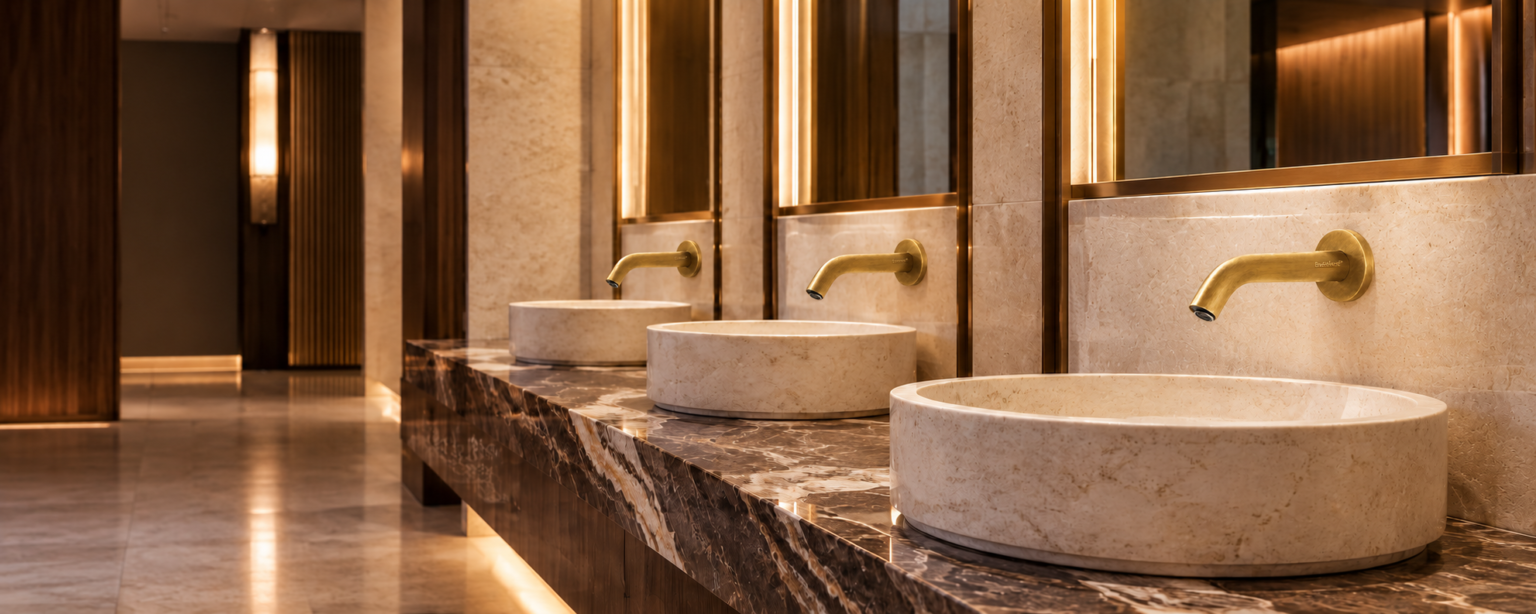 Wall-mounted sensor faucets for commercial wash stations